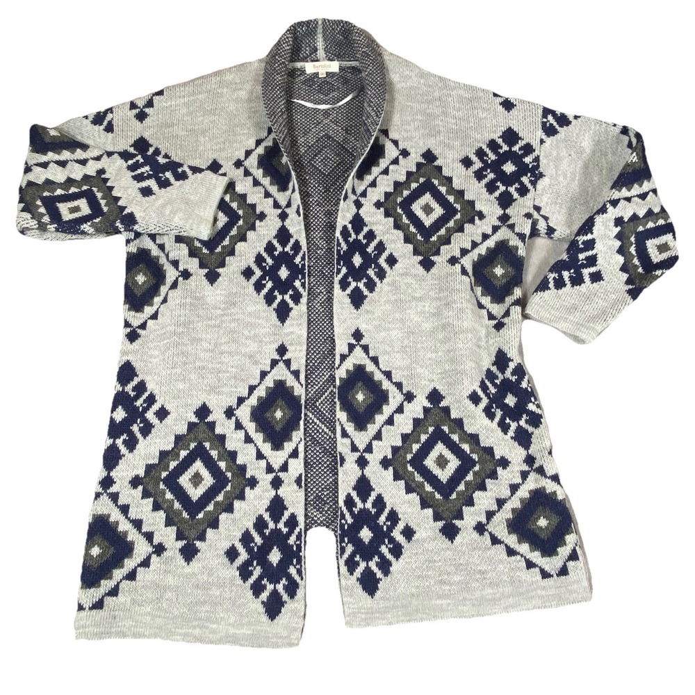 Gray and Blue Geometric Cardigan